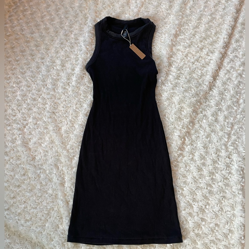 NWT SKIMS Vintage Style Cotton Ribbed Tank Dress Black Size XXS